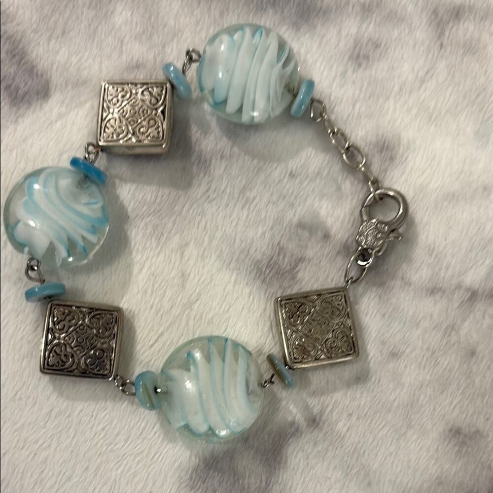 Oceanic Silver and Blue Beaded Bracelet
